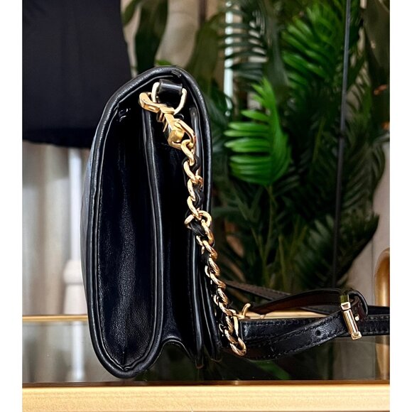 ✺ AUTHENTIC TORY BURCH BLACK QUILTED LEATHER FLEMING/ALEXA HANDBAG - Picture 4 of 10